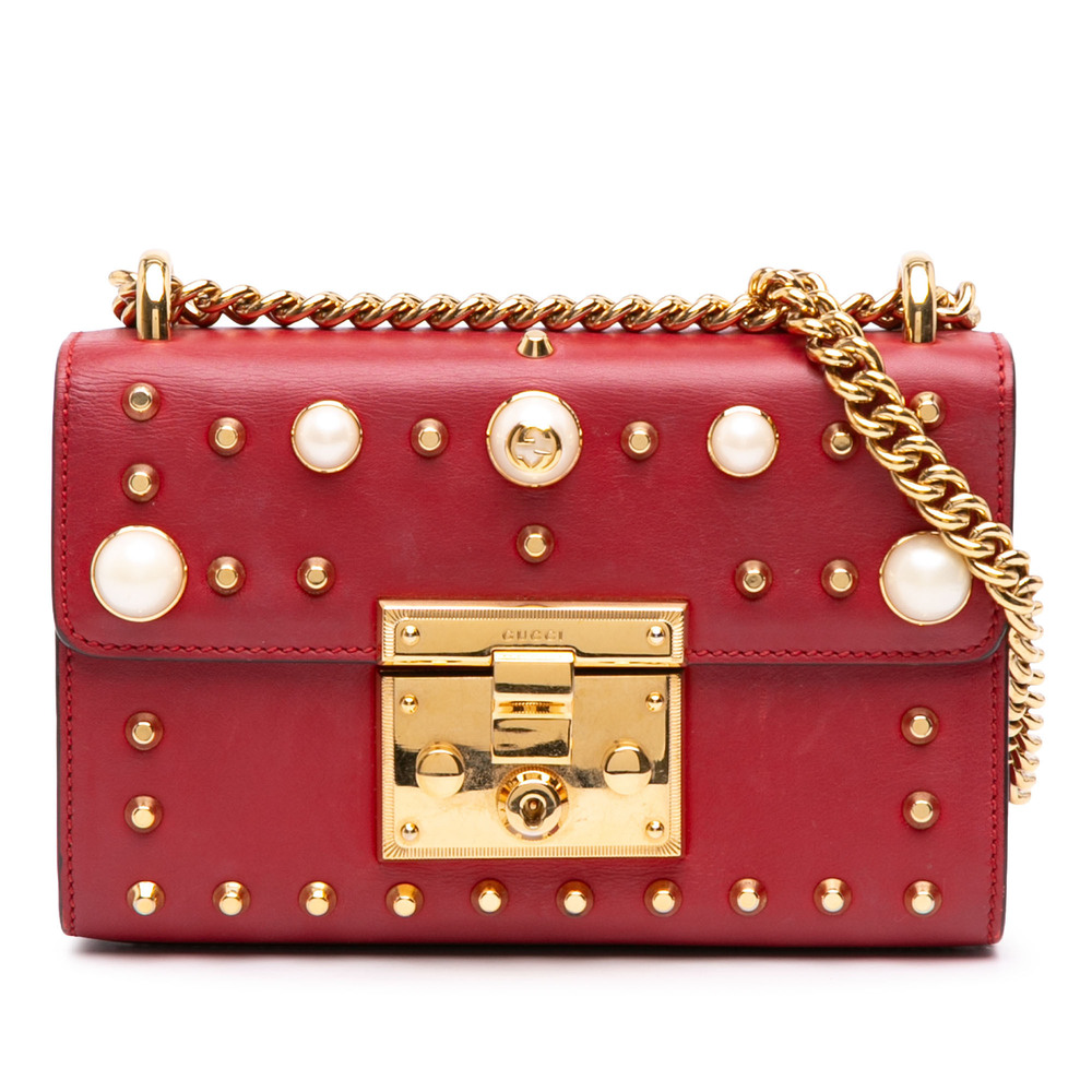 Pre-Loved Gucci Small Pearl Studded Leather Padlock Crossbody